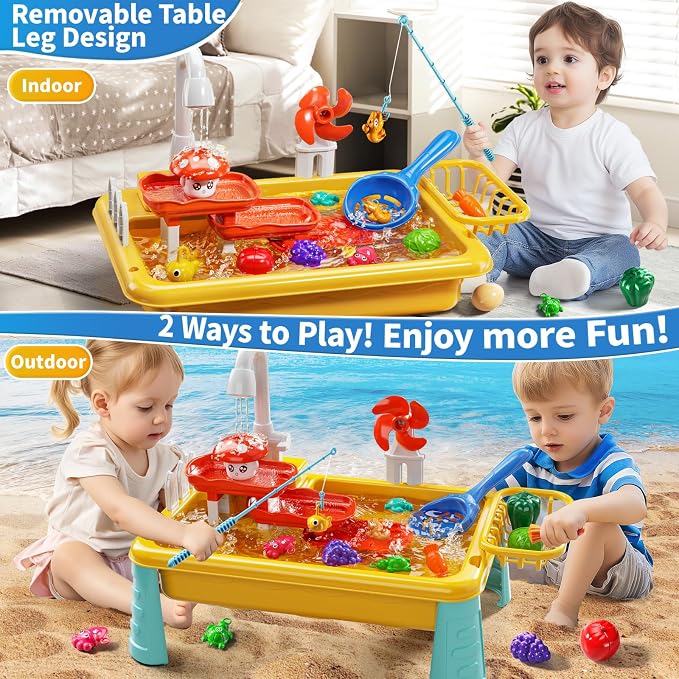 JUKUDAHU Water Table for Toddlers 1-3 - Outdoor Toys with Electrical Water Pump, Kitchen Play Sink with Running Water for Kids Ages 4-8, Fishing Toy, Sensory Activity Pool Toys Gifts for Boys Girls