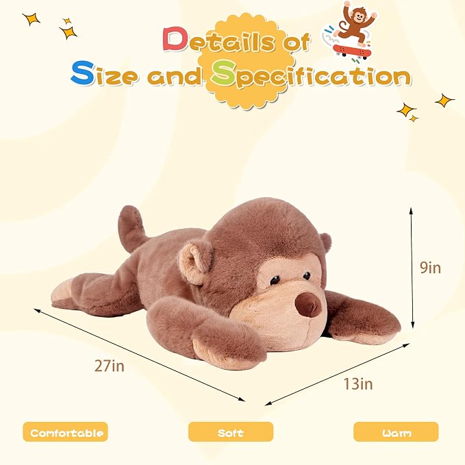 Large Weighted Monkey Stuffed Animal, 27" Big Soft Plush Toy,3.3lb Giant Cute Cuddly Gift for Babies, Boys, Girls,Girlfriend on Christmas, Valentine's Day
