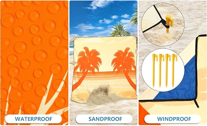 WIWIGO Beach Blanket Waterproof Sandproof Beach Mat 79" X 83"/10'x9'for 2-8 Adults Quick Drying Outdoor Picnic Mat Beach Accessories for Travel, Camping, Hiking
