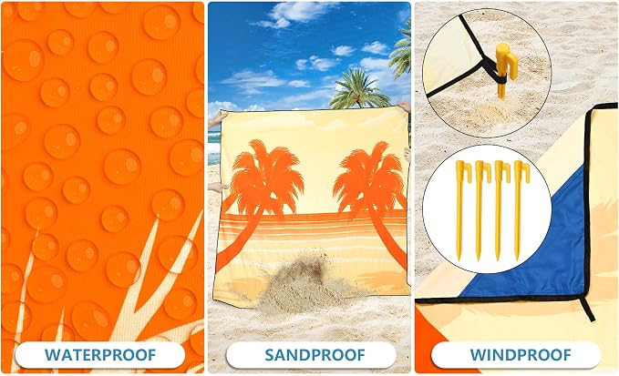 HIHOHO Beach Blanket Waterproof Sandproof Extra Large Beach Mat 79" X 83"/120"x108"for 1-8 Adults Quick Drying Durable Outdoor Picnic Mat for Beach Travel Camping Hiking