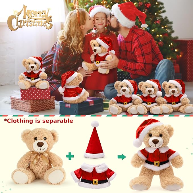 MaoGoLan 14 inch Christmas Teddy Bear Stuffed Animal Plush Bear with Classic Xmas Outfits - Removable 8'' Santa Coat & Hat Fit Most Small Plush Toys - Christmas Decorations & Gifts, 1 Pack