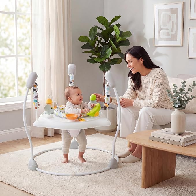 HONEY JOY Baby Bouncer Activity Center, Infant Jumper and Table w/ 360° Rotary Seat, 3 Adjustable Heights, Music, Sounds & Developmental Toys, Activity Center for Babies (White)
