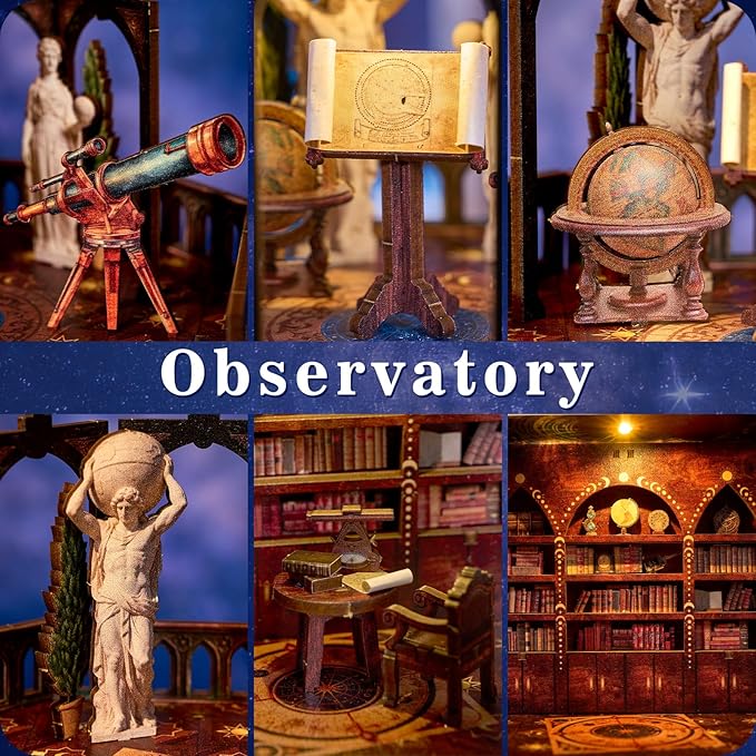DIY Miniature House Kit,Steampunk Observatory for Adults to Build, Birthday/Christmas Day Gift for Family and Friends, 3D Wooden Dollhouse with LED Lights,Observatory