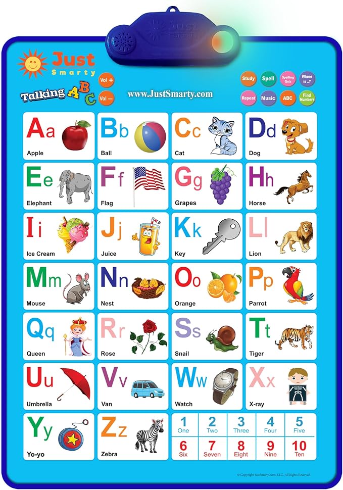 Just Smarty Interactive Alphabet Wall Chart | Talking ABCs & 123s Music Poster with Interactive Light | Toddler Alphabet Learning | Best Educational Gift for Boys & Girls Ages 2 3 4 5 | Letter Sounds | Talking ABCs & 123s, Music Poster with Interactive...