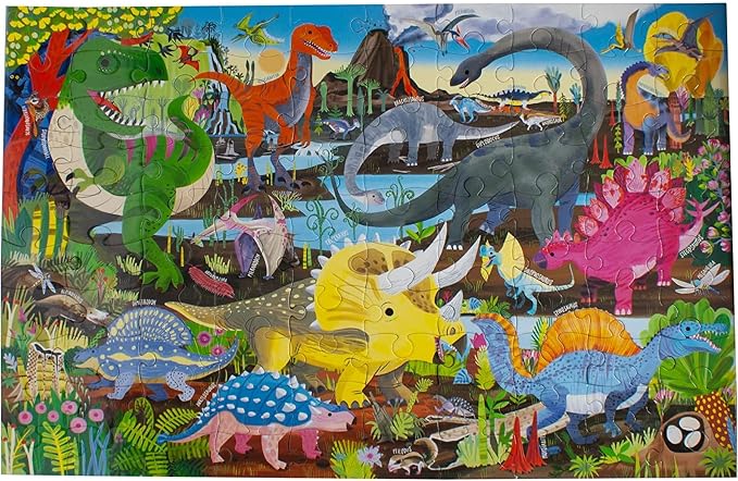eeBoo 100 Piece Puzzle for Kids - Land of Dinosaurs Children's Puzzle Prehistoric, Large Pieces for Small Hands to Develop Motor Skills