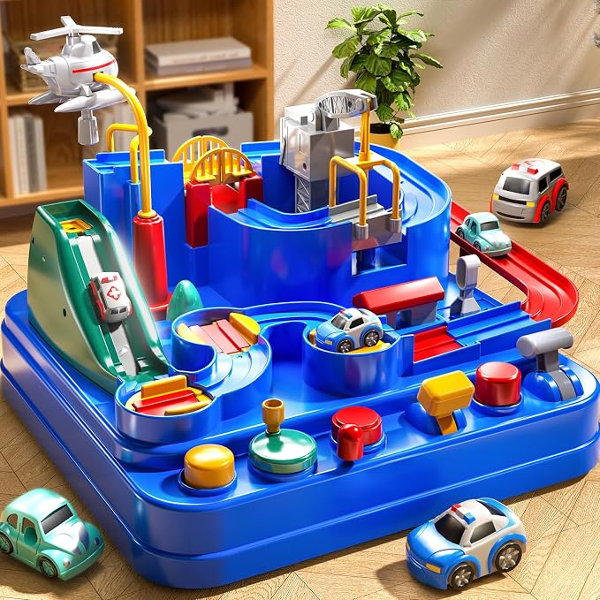 Car Race Track for Kids Ages 4-8, Kids Car Toys for 3 Year Old Boys, Race Track for Toddlers, City Set with 3 Small Cars(14.2 * 14.2 * 9in)