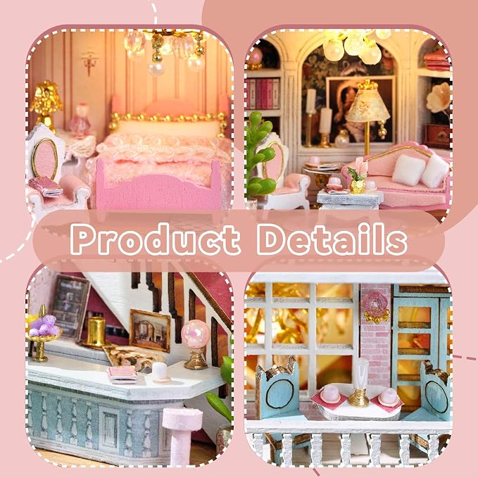 Flever Dollhouse Miniature DIY House Kit Creative Room with Furniture for Romantic Valentine's Gift (Romantic Castle)