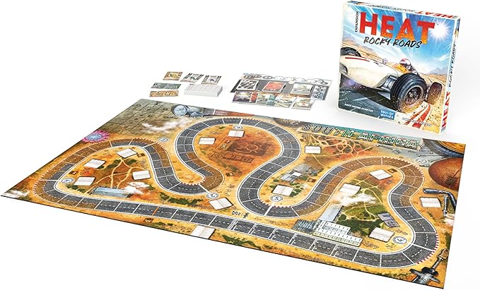 Asmodee Heat: Rocky Roads Board Game Expansion - 2 New Tracks, 1966 Championship Season, Sliding Skirts Mechanic & New Cards, Strategy Game for Kids & Adults, Ages 10+, 1-7 Players, 60 Min Playtime