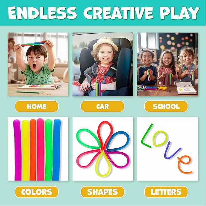 BUNMO Sensory Toys Stretchy Strings for Toddlers 3+ - Stimulating & Addictive Fidget Toys for Kids - Hours of Fun for Kids - Non-Mouthable Toy 3+ - Smooth 6 Pack