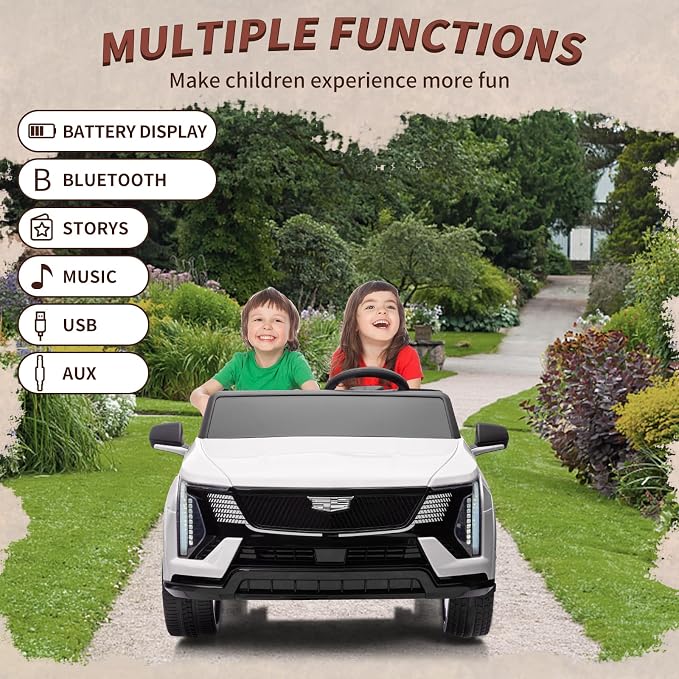 24V Ride On Car, Licensed Cadillac Battery Powered Electric Vehicle w/Remote Control, 2 Seater, 4-Wheel Shock Absorbers, Smooth Start, Music, LED Lights for Boys Girls
