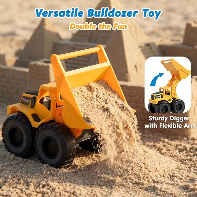 AuntyFey Beach Sand Toys for Toddler 1-3 with Trucks, 2 Collapsible Beach Toys for Kids Ages 4-8, Sandbox Toys for Toddler, Collapsible Beach Sand Buckets with Castle Sand Molds Shovels