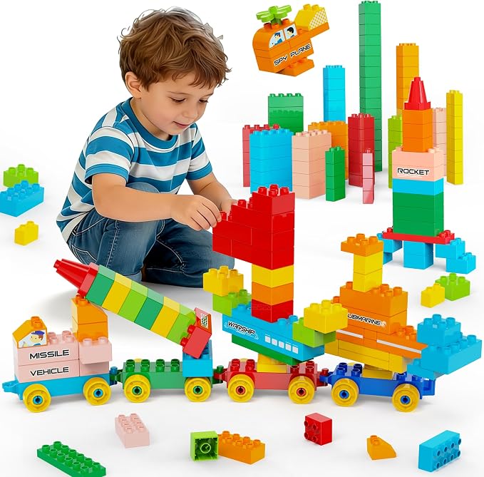 Building Blocks for Kids Ages 3-8 | 164-Piece Creative Construction Toy Set with 4 Trucks | STEM Educational Building Bricks for Boys & Girls | Ideal Christmas/Birthday Gift