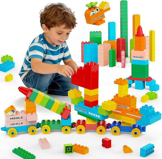 Building Blocks for Kids Ages 3-8 | 164-Piece Creative Construction Toy Set with 4 Trucks | STEM Educational Building Bricks for Boys & Girls | Ideal Christmas/Birthday Gift