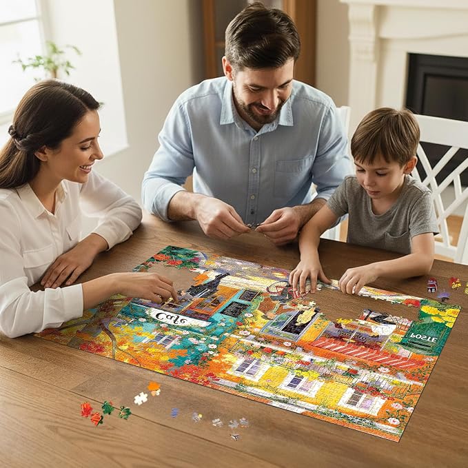Romantic Cafe Puzzles for Adults 1000 Pieces,Impossible Hard Difficult Challenging Jigsaw Puzzles for Adults 1000 Pieces,Puzzle with Letters on Back,Recycled Paper Jigsaw Puzzle(27.6"x19.7")