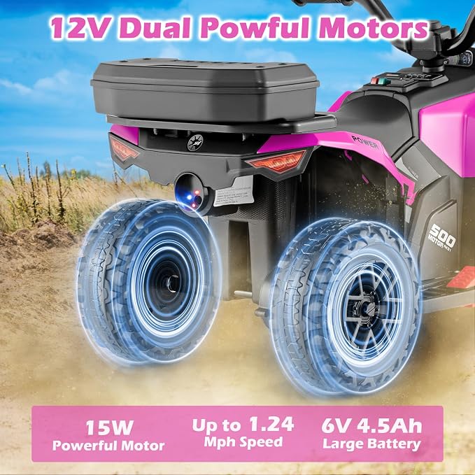 OLAKIDS Kids ATV with Spray Function, Remote Control, Storage Trunk, 6V Toddler Ride on Toy, Pink