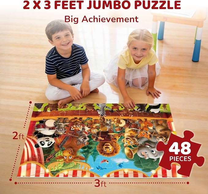 BenBen Floor Puzzles for Kids Ages 3-5, 48 Piece 2 x 3 feet Forest Animals Puzzles for Kids Ages 4-6, Large Pieces Jumbo Jigsaw Puzzles for Toddlers, Gift for Boys Girls
