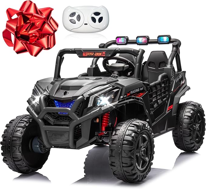 24V 2 Seater Ride on Car for Kids, MOEYURO 800W Powered UTV Toy, 5MPH Large Side by Side Electric Car w/Remote, Bluetooth, LED Light, 3 Speeds, Music, Spring Suspension, Storage, Black