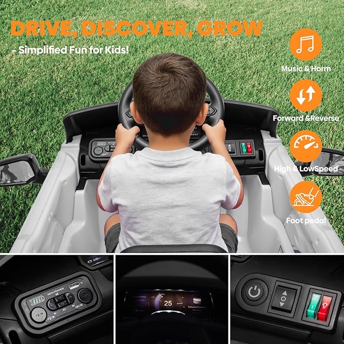 24V Licensed Chevrolet Silverado EV Electric Car for Kids, Ride on Toys for Toddlers with Remote Control, Soft Start, Wide Seat, 3 Speed, LED Lights, Music Player, Birthday Gift, White