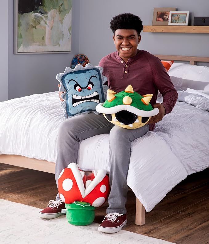 Club Mocchi Mocchi- Super Mario Plush - Thwomp Plushie - Squishy Mario Toys and Cute Stuffed Animals - Gaming Gifts and Game Room Decor - Nintendo Holiday Gifts for Kids and Teens - 13 Inch