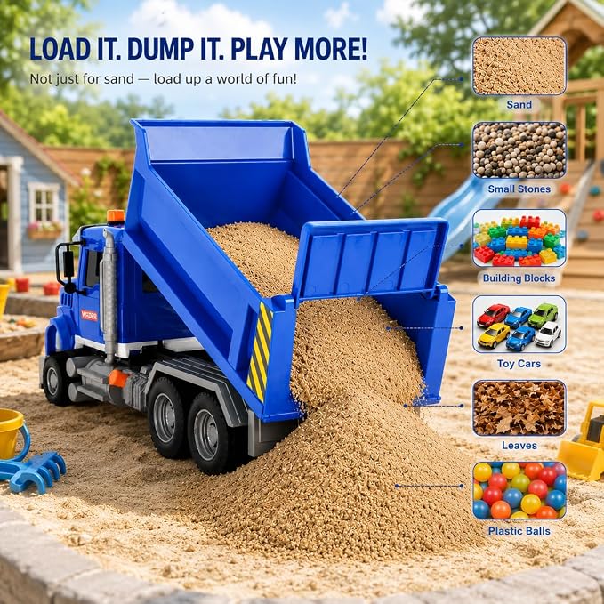 14" Blue Large Dump Truck Toy,Construction Trucks for Boys Girls 3 4 5 6 7 8 Years Old with Lights & Sounds,Holiday and Birthday Gift