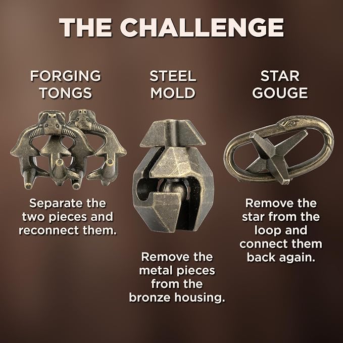 True Genius: Viking Forge - 3 Cast Metal Brainteaser Puzzles, Disentanglement Puzzle, Difficulty Level 3-5, Project Genius, Ages 8+