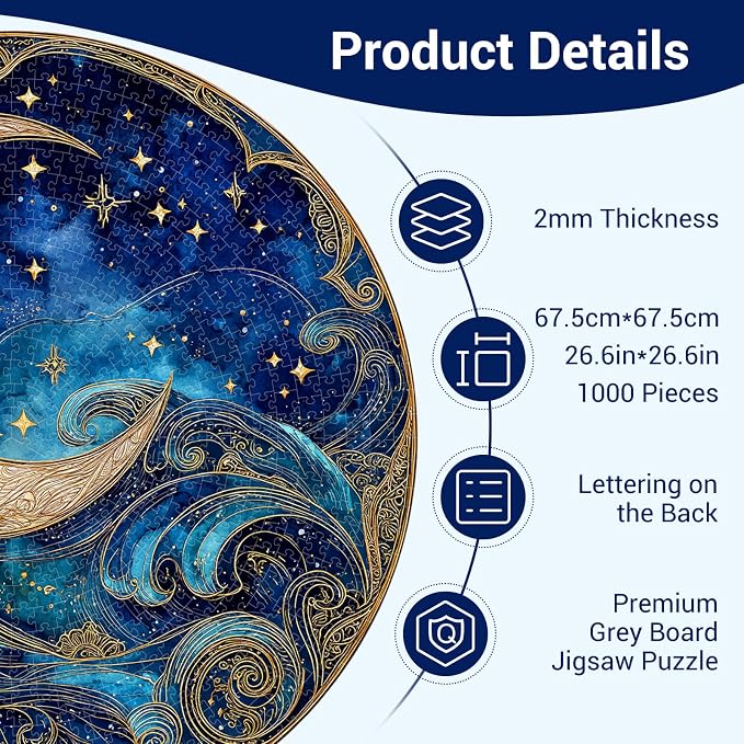 1000 Piece Puzzle for Adults - Waves Stars and Moon Jigsaw Puzzles - Impossible Hard Difficult Challenging Jigsaw Puzzle -Brain Teaser Adult Puzzles - Christmas Birthday Gifts for Women/Men