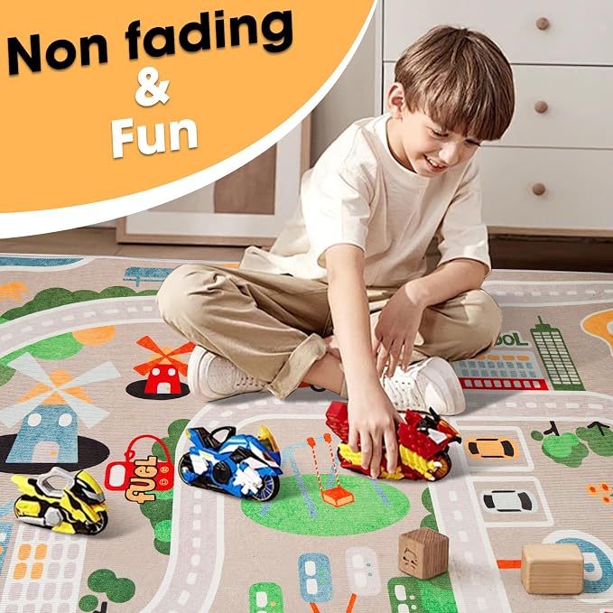 Kid Rug Carpet Playmat for Toy Cars and Train，Play Area Rug with Rubber Backing，Fun Throw Rug，Ideal Gift for Children Baby Bedroom Play Room(100×160cm/39×63in) Y6