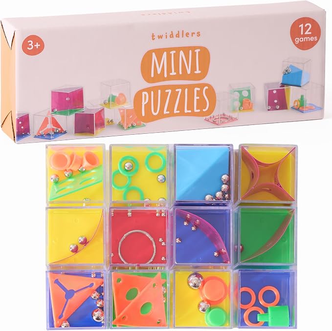 THE TWIDDLERS 12 Pack Brain Teaser Puzzle Cubes, Kids Party Favors - Assorted Difficulty Levels, Christmas Goodie Bag Fillers, Birthday Party Toys, Educational Classroom Prizes, Gifts for Boys Girls