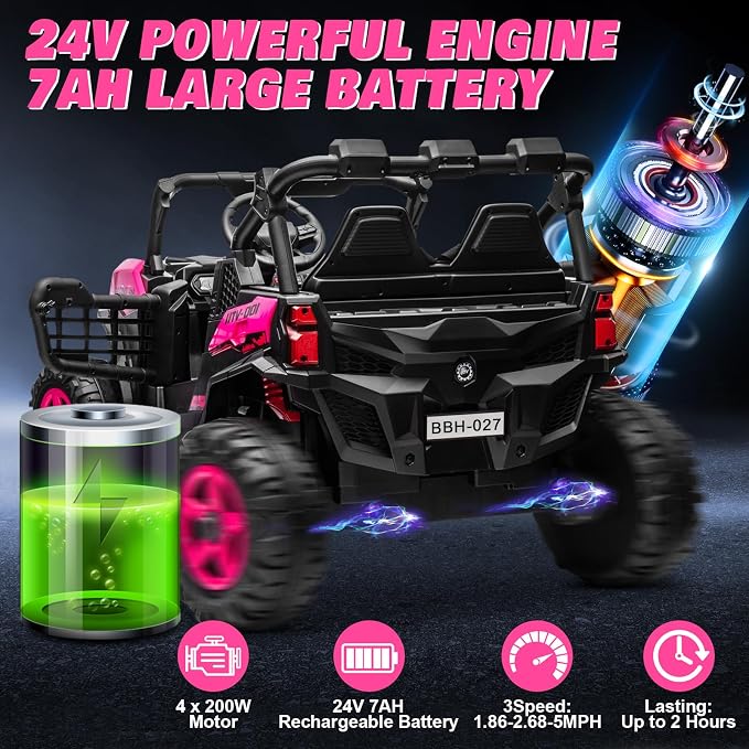 24V 2 Seater Ride on Car for Big Kids, JOYRACER 4x4 Off-Road UTV Toy w/Remote Control, 800W Powerful Motors, 20" Large Seat, 5 Mph Max Speed, Bluetooth, MP3, Lights, Electric Car for Kids, Rosered