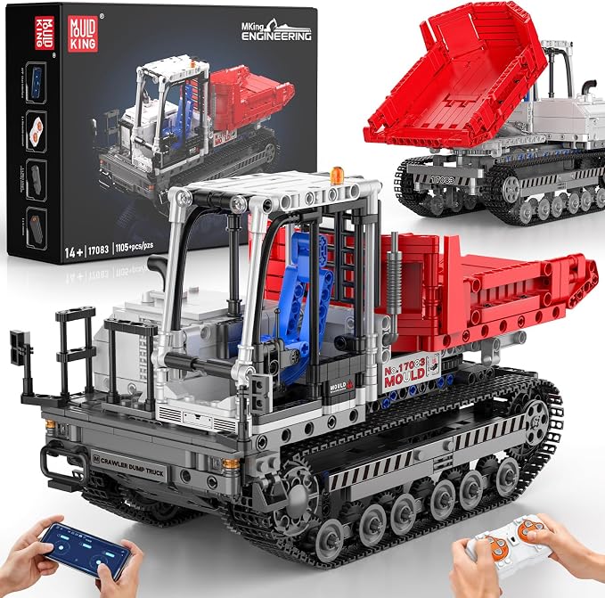 Mould King Technik Crawler Dump Truck Building Sets, 17083 APP Programmable Construction Large Vehicle Model Set, Track-Type Dump Truck Building Set for Adult(1105 Pcs)
