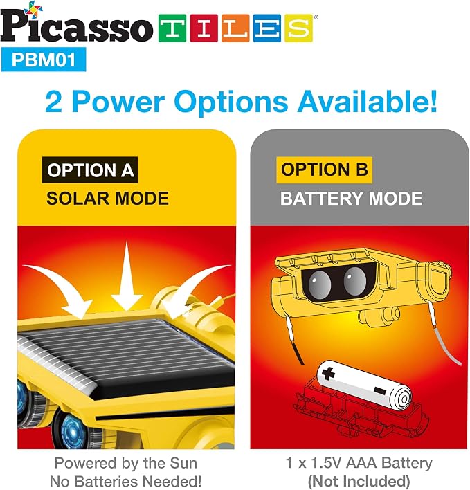 PicassoTiles 12-in-1 Solar Powered Transform Robot Set STEM Kids Educational Learning Engineering Building Toy Creative Unique Transformation Energy Science Experiment DIY Kit Boy Girl Age 8+ PBM01