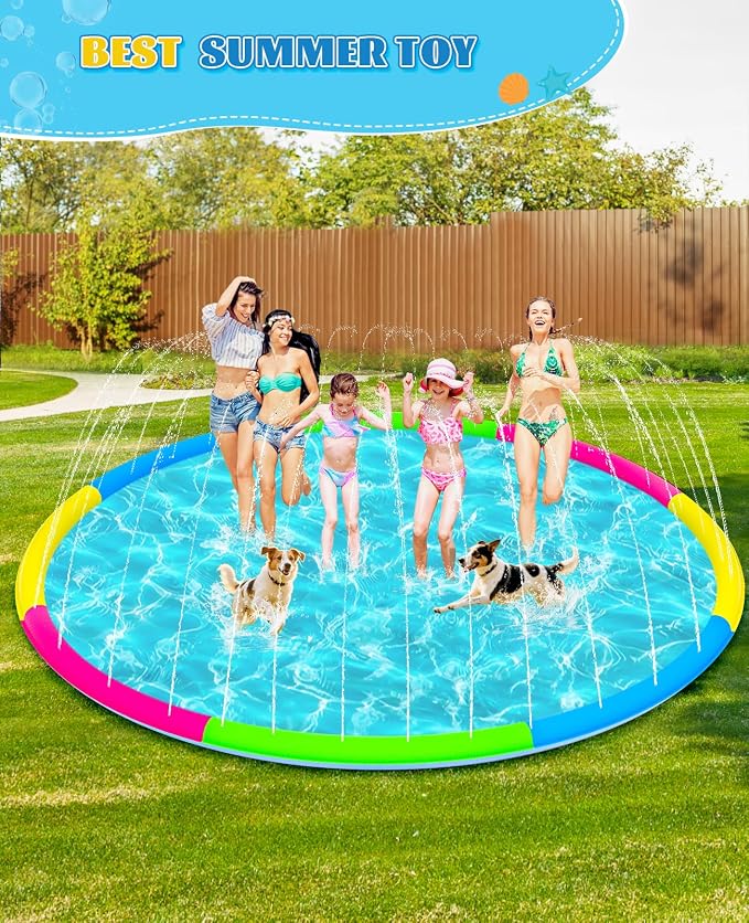 157" Extra Large Splash Pad - Non-Slip Splash Pad for Kids and Dogs Thickened Dog Pool with Sprinkler for Toddlers Children Adults Pets