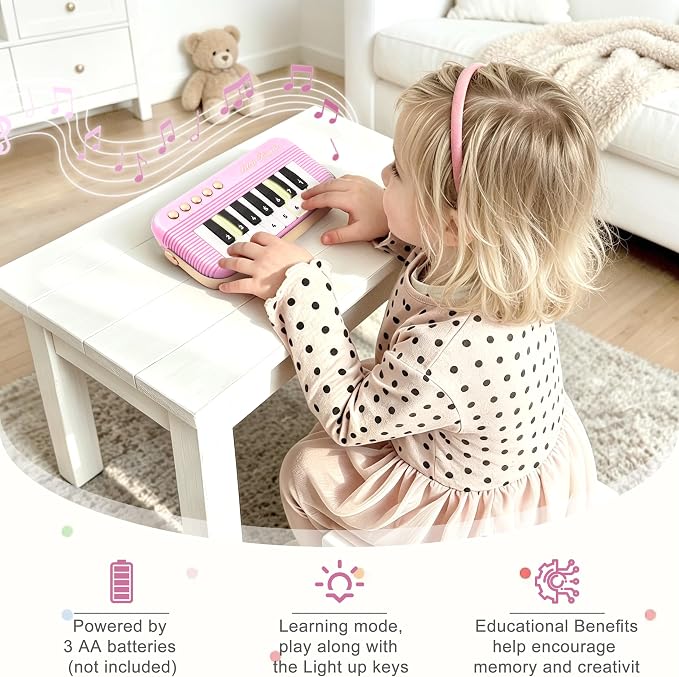 Mini Piano Keyboard for Toddlers Piano Toy Portable Pocket Piano with Light Up丨Musical Keyboard Electronic Instrument Learning Keyboards Toys Gifts for 3 4 5 6 Years Old Boys Girls (Pink)