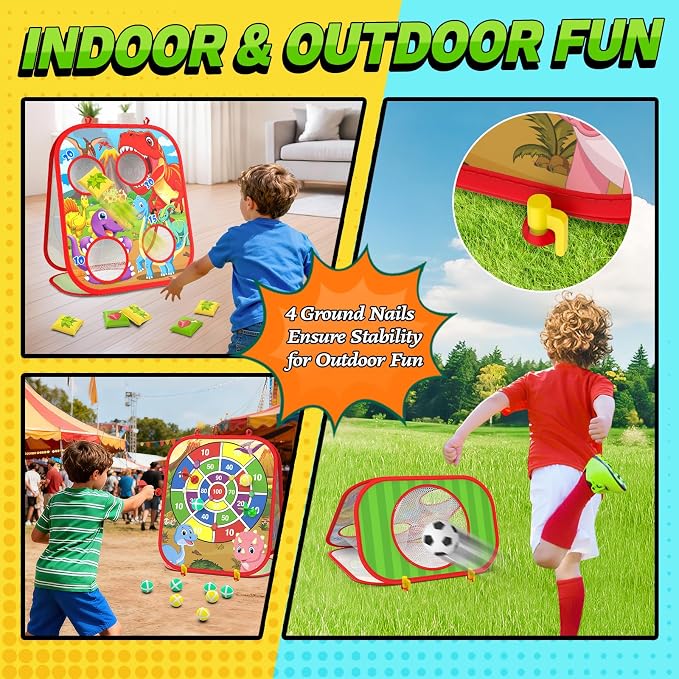 Dino Bean Bag Toss Game Toy for Kids, 6-1 Cornhole Board Outdoor Toys for Toddlers, Easter Gifts for Kids, Backyard Beach Lawn Party Toss Game Toy for 3 4 5 6 7 8 Year Old Boys Girls Birthday Gifts