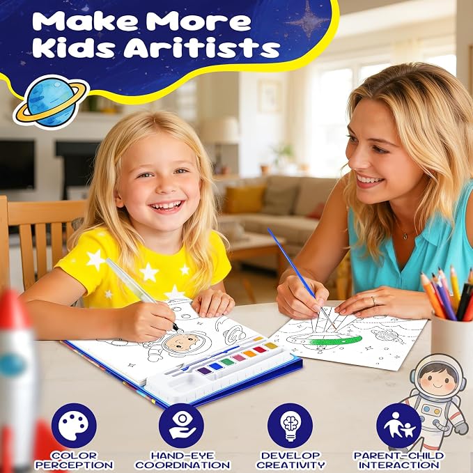 CHICAUP Paint with Water Coloring Books for Kids, Watercolor Paint Set Painting Activity for Kids Ages 3-5 4-8, Arts Crafts Drawing Gift Toy for Boy Girl (Dark Blue)
