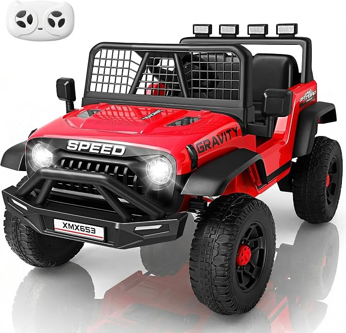 Hikole 12V Ride on Toys with Remote Control, Power Wheels Truck with Remote Control, 3 Speed, Bluetooth, Music, Soft Start, LED Lights, Electric Cars for Kids Boys Girls 3-5, Red