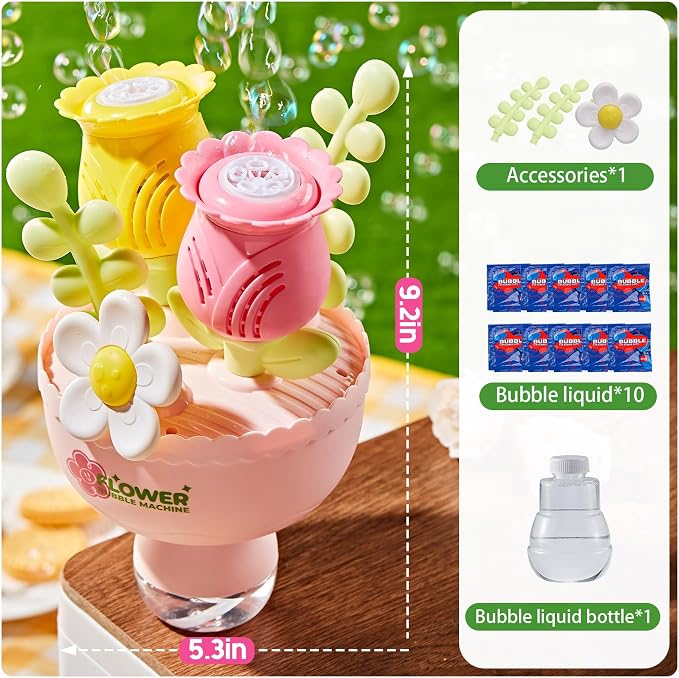 Dolanus Flower Bubble Machine for Kids Toddlers - Automatic Bubbles, RGB Lights, Rechargeable - Outdoor Outside Toys for, Toys for 3 4 5 6 7 8 Years Old Boys Girls, Gift for Party Wedding Birthday