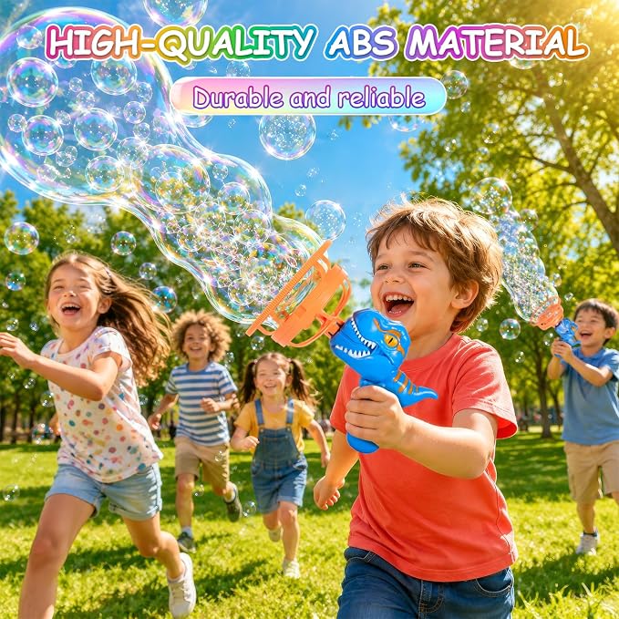 Dinosaur Shaped Bubble Gun for Kids - Blows Over 1000 Bubbles per Minute & Creates Giant Bubbles, Birthday, Christmas & Easter Gift for Boys & Girls Ages 3-9 (Blue)