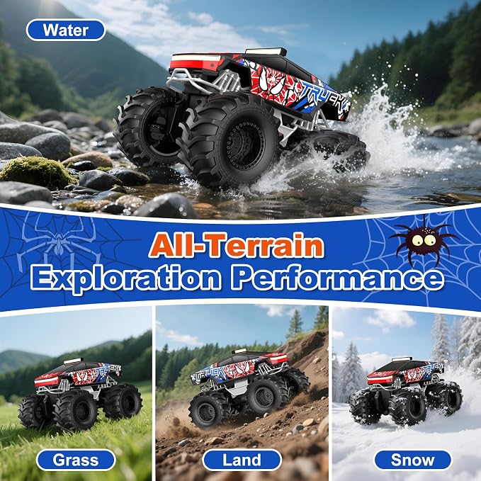 TOZDTO Remote Control Car, Amphibious Monster Truck Toys for Boys RC Cars, 2.4 GHz Waterproof RC Trucks, 1:18 4WD All Terrain Off-Road Pickup, Cool Christmas Birthday Ideas Gifts for Kids 6+ Year Old