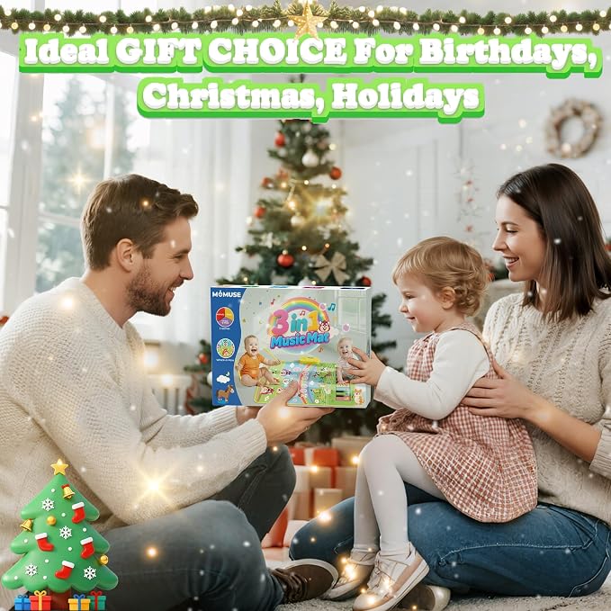 MOMUSE 3-in-1 Piano Music Mat for Kids, Whack-a-Mole Game Floor Play Mat with 30 Sound & Function Keys, Sensory Musical Toys for Girls Boys 3 4 5 6 7 8 9 Years Old