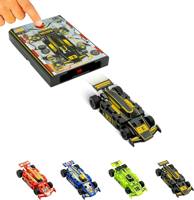 FLAT 2 FAST Original Speed Card Racer – Flat Car Racer and Pocket Size Racecar Launcher with Real Rubber Tires for High-Speed Racing – Transforming Toy Car for Boys – Load, Launch, Race! – Onyx Black