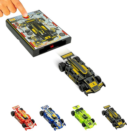 FLAT 2 FAST Original Speed Card Racer – Flat Car Racer and Pocket Size Racecar Launcher with Real Rubber Tires for High-Speed Racing – Transforming Toy Car for Boys – Load, Launch, Race! – Onyx Black