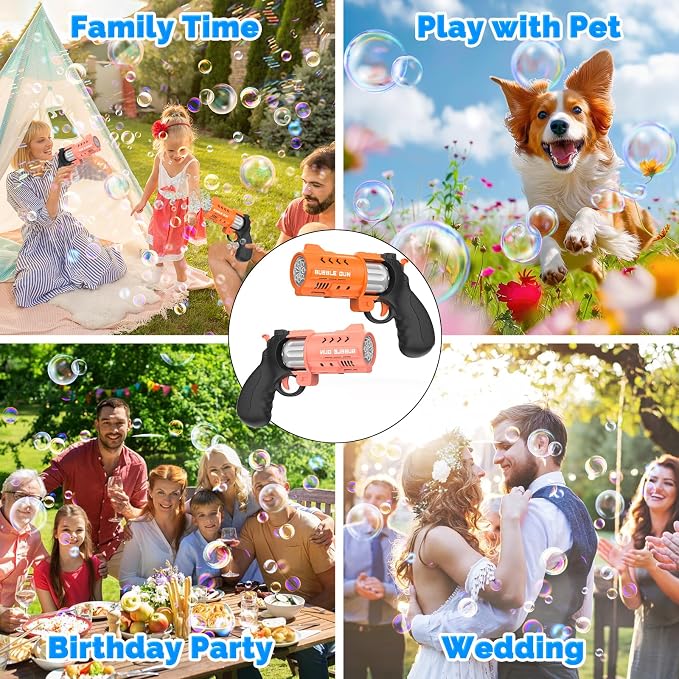 EagleStone 2 Pack Revolver Bubble Guns for Kids, Swing-Out Cylinder, 8000+ Bubbles/Min, LED Light Up, 4 Bubble Solution Bottles, Outdoor Indoor Toy, Birthday Easter Gifts for Toddlers