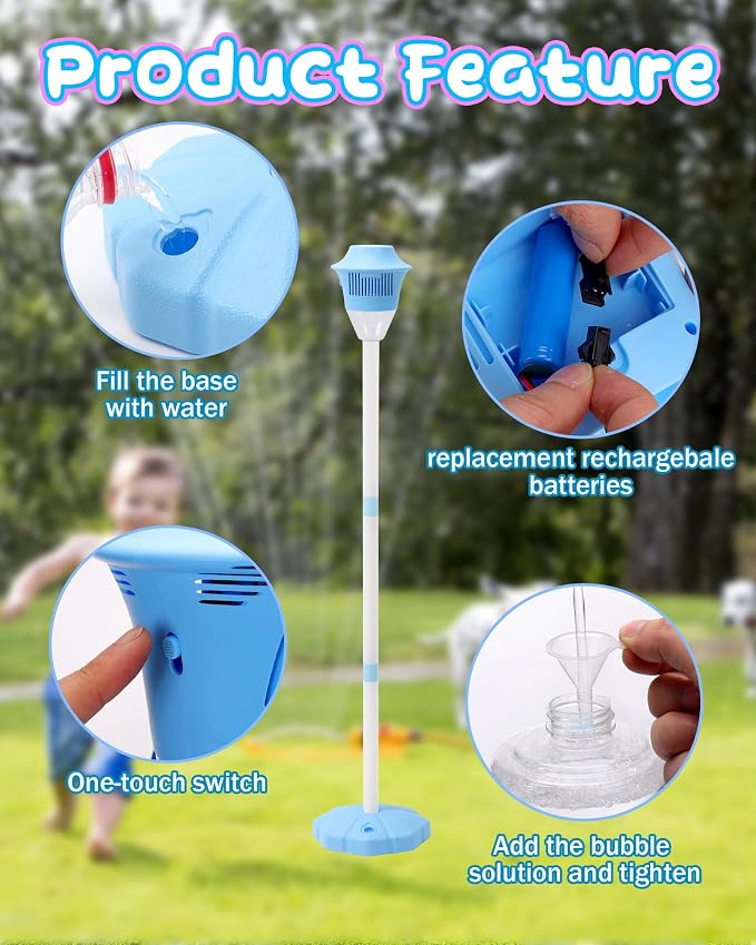 2Pcs Automatic Bubble Machine for Kids,Standing Torch Bubble Maker with Light/Music for Toddlers, Height Adjustable Up 21 to 47 Inches,Pecfect for Birthday and Outdoor Party, Gifts