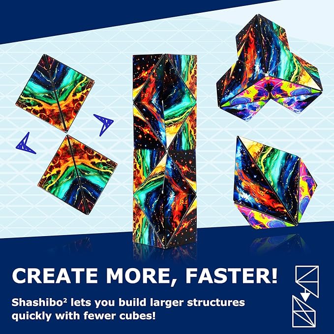 Shashibo Sensory Fidget Toy for Adults & Kids, Stress Relief Fidget Toy for Adults, Teens & Kids, Cool Fidget Toys for Desk, Classroom Must Have, Sensory Shape Shifting Cube, 100+ Possible Shapes