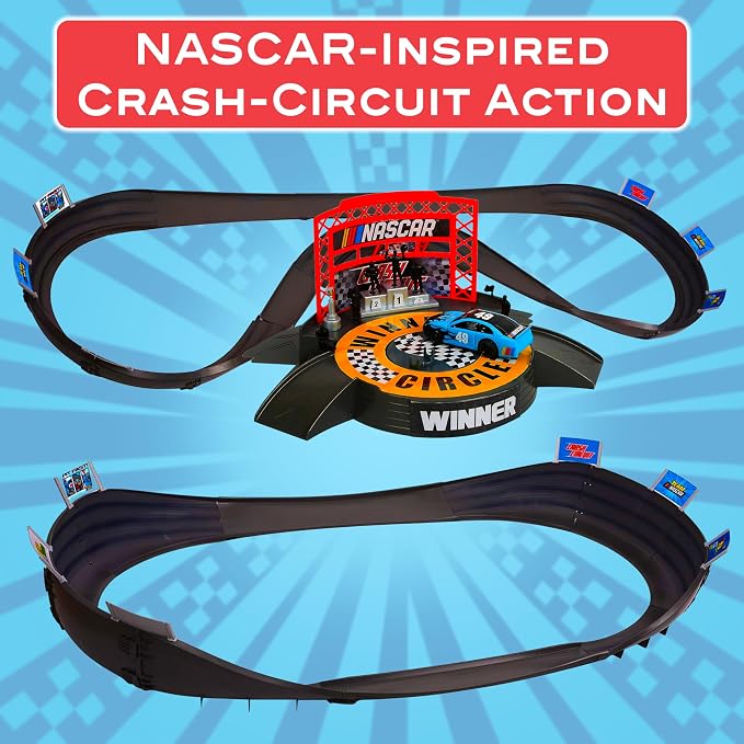 Slot Car Race Track Sets | NASCAR Crash Circuit Short Track | 2 Electric Powered Cars with Flash Chargers | Race Tracks for Kids Ages 4-8 | Car Racing Toy