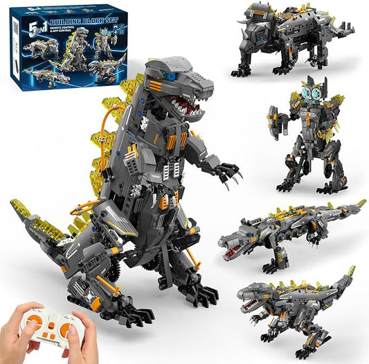 ADUSRIZ Dinasour Toys for Kids Building Set, 935 PCS App & Remote Control Robotics Kit, 5-in-1 Tyrannosaurus/Triceratop/Crocodile/Robot/Monster STEM Toys for Boys Girls Age 6 7 8 9 10 11 12+ Year Old