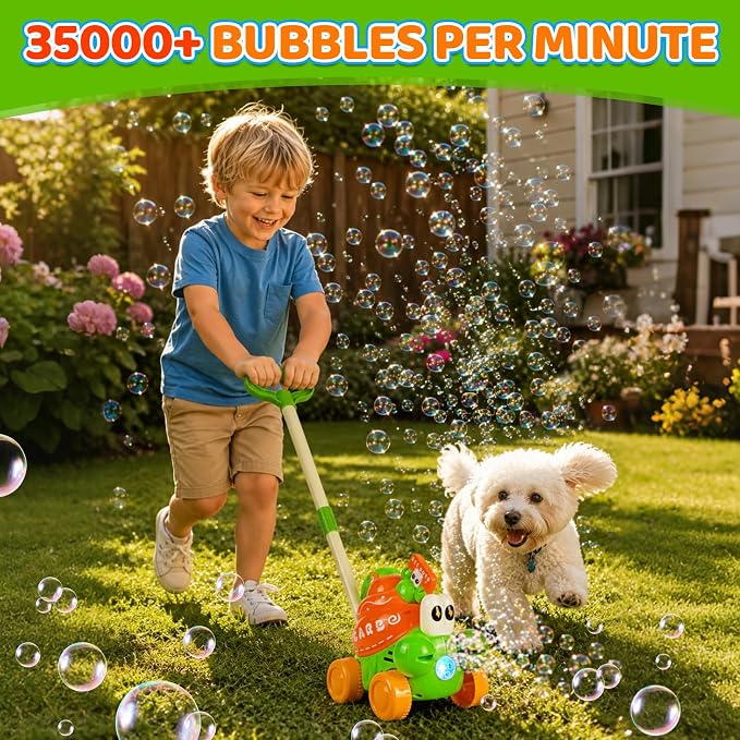 Crab Bubble Machine for Kids,Handheld or Push Bubble Maker Blower,Bubble Lawn Mower W/Lights,Outdoor Toys Birthday Gift for Toddlers Boys Girls 3 4 5 6 Years Old (USB Rechargeable)