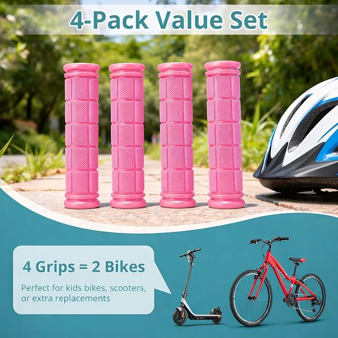 CHUNZEXI 4 PCS Bike Handlebar Grips, Rubber Bicycle Bar Grips Replacement, Non-Slip Handle Grips for Kids Bikes, Scooters, BMX, Mountain & Cruiser Bikes