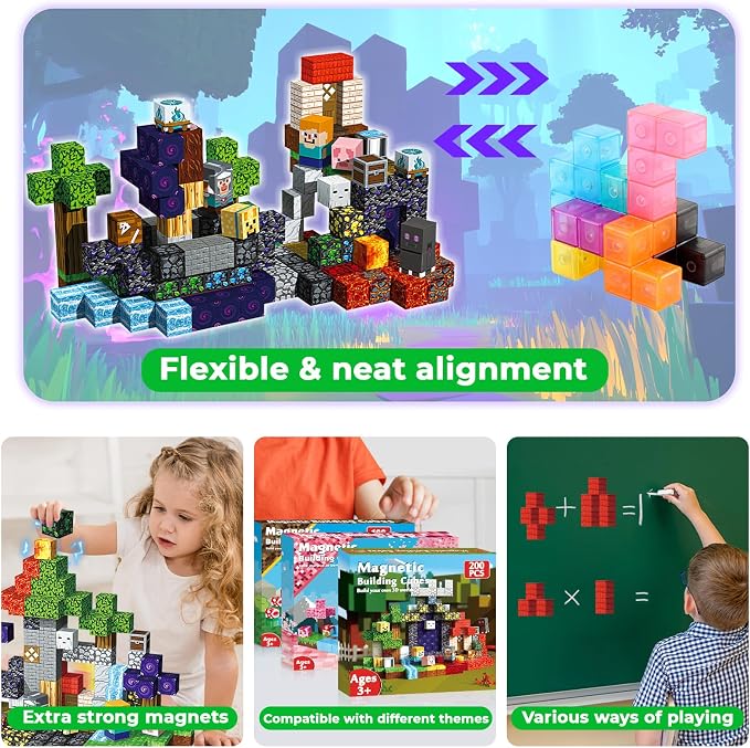 Magneverse 200 PCS 0.8in Magnetic Blocks - Magnet Toys for Boys, Magnetic Building Blocks Cubes, Stacking Magnets, School STEM Toys Birthday Gifts for Boys and Girls Age 3+ Years Old (Theme: Portal)